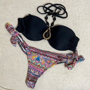 Brazilian bikini two piece bathing suit black push up
